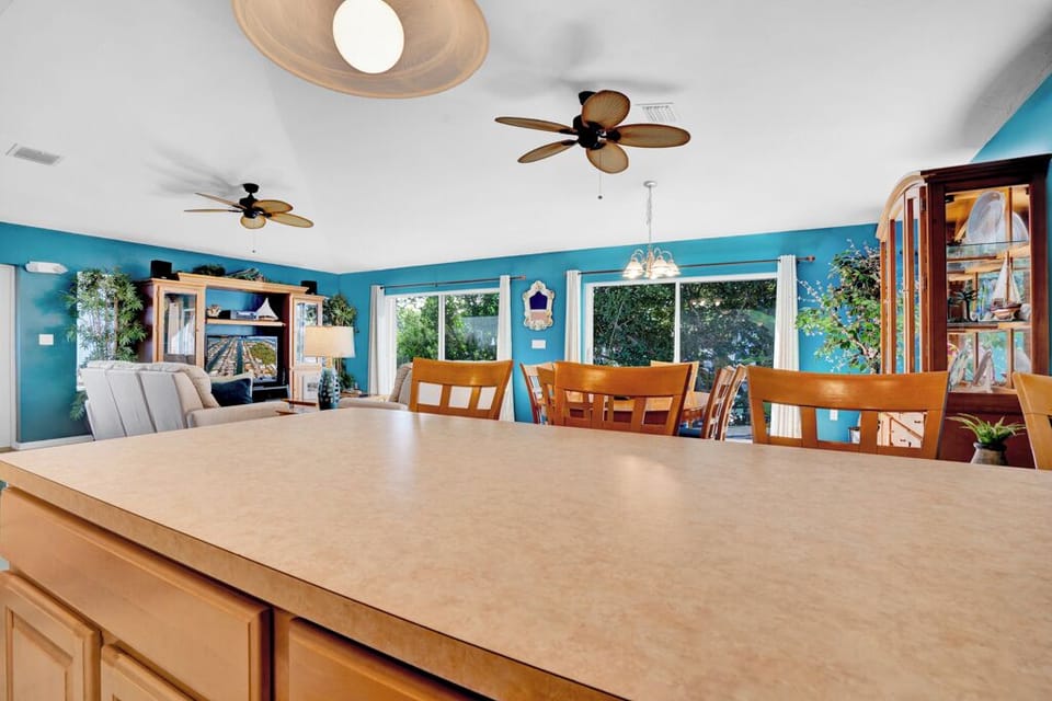 Kitchen view into living