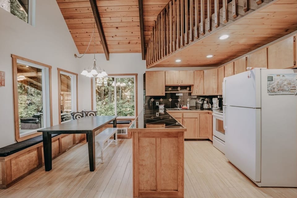 Indoors, Hardwood, Stained Wood, Kitchen, Refrigerator