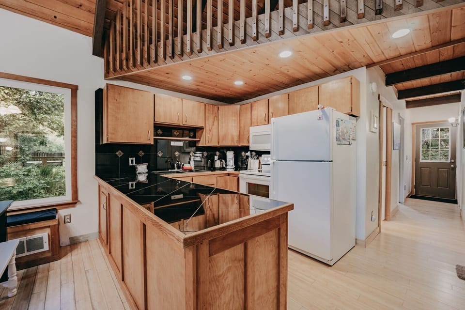 Indoors, Hardwood, Stained Wood, Kitchen, Refrigerator