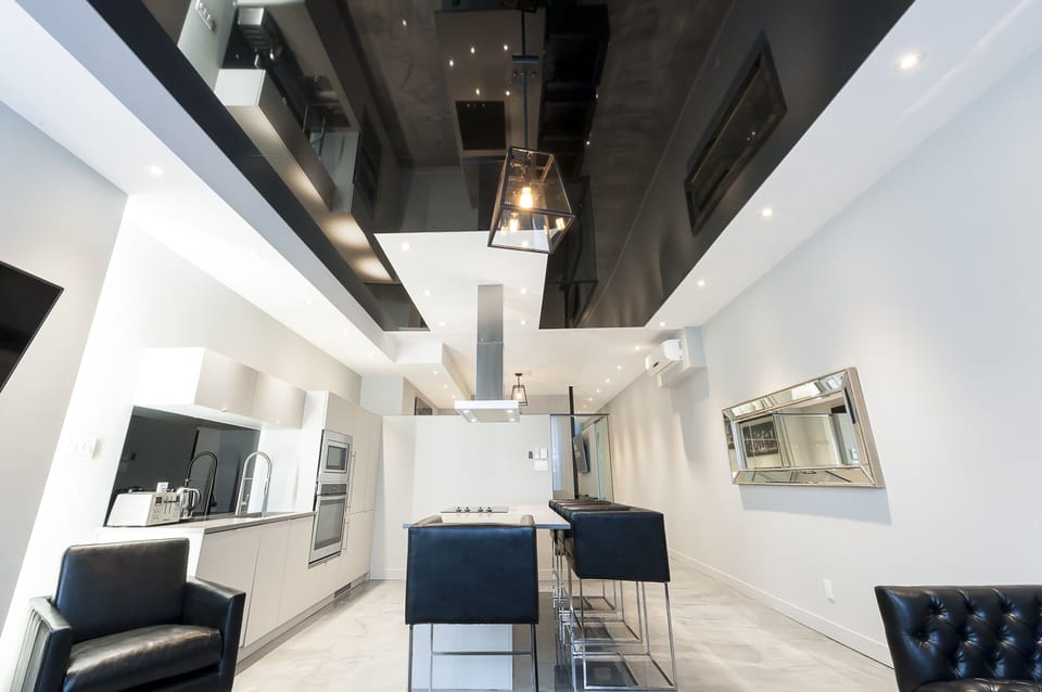 Open concept kitchen with living space