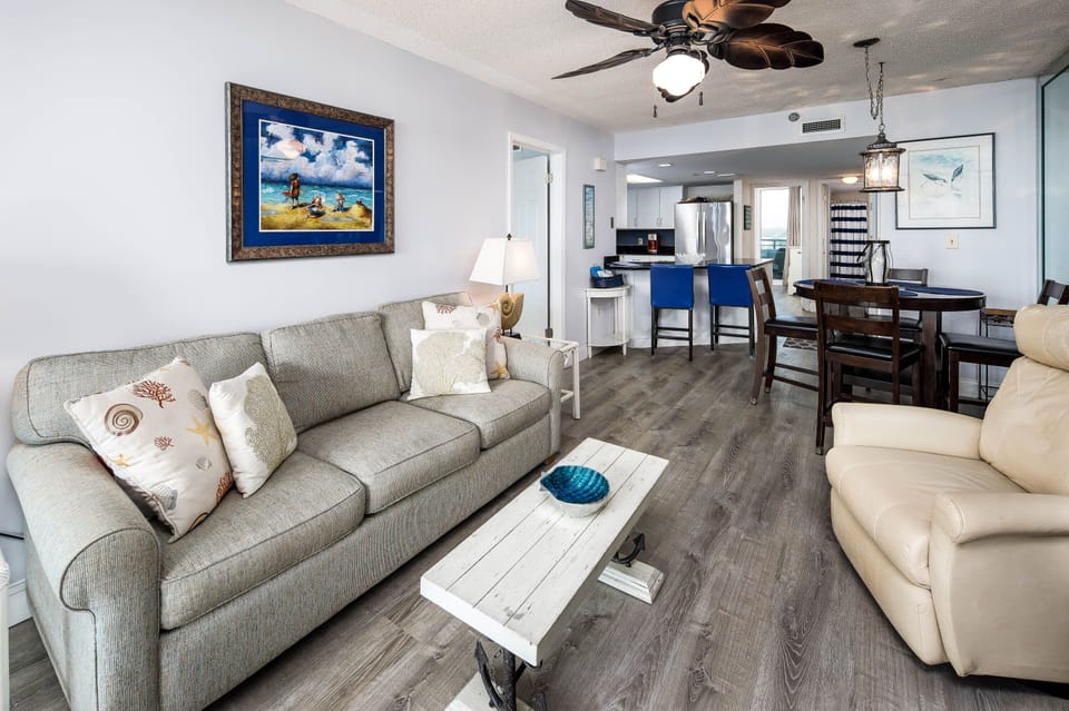 Open living room, dining and bar stools - Open Floor Plan