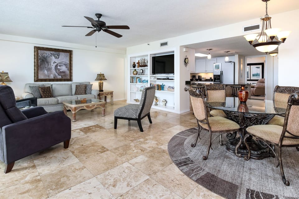 Open dining and living room area