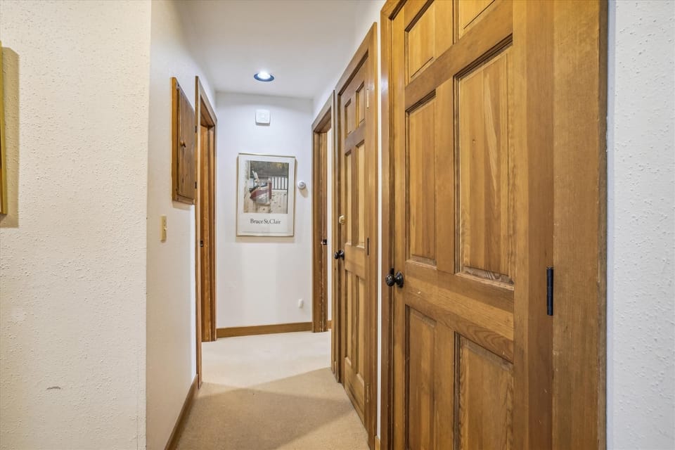 The hallway has plenty of closets.