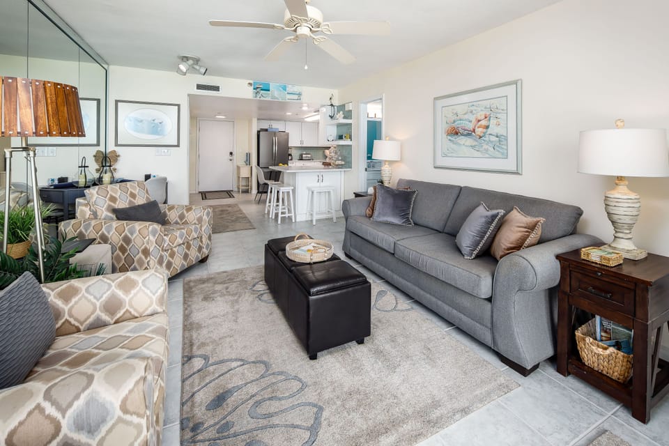 Open living room and bar seating