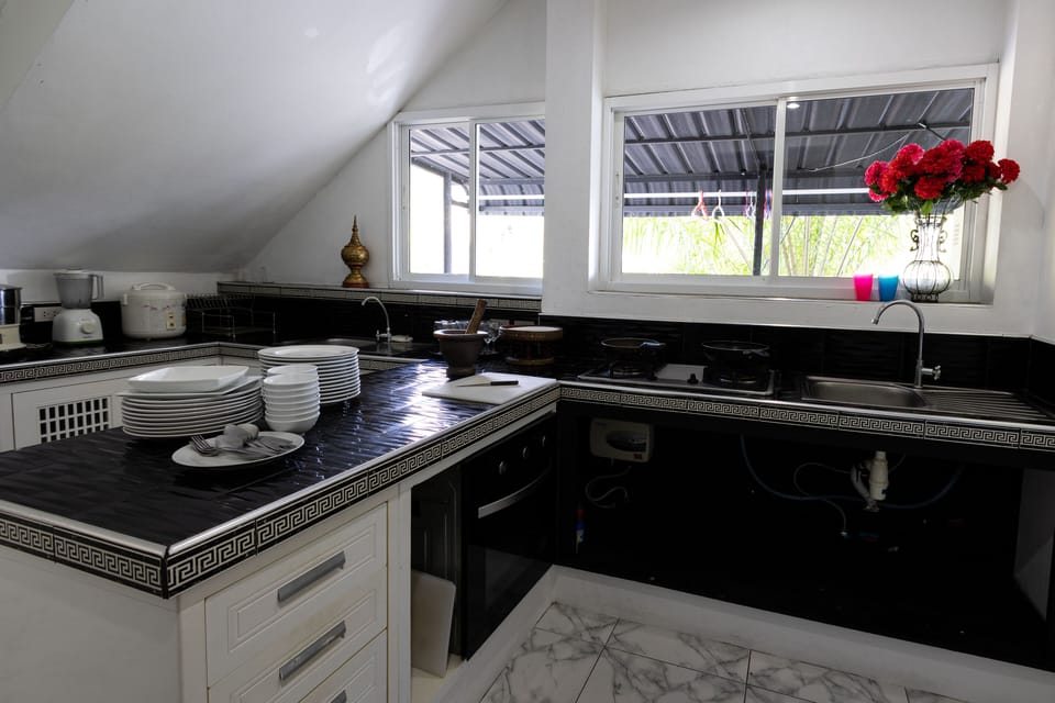 Kitchen room with Gas cooker and kitchenware, Oven and other...