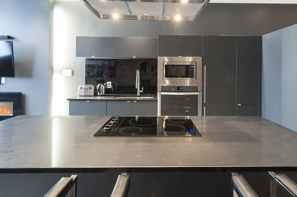 Fully equipped kitchen - utensils, pots and pans available inside cabinets