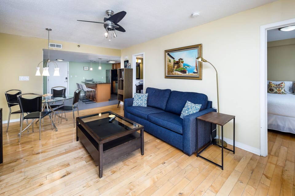 Open living room/dining and kitchen