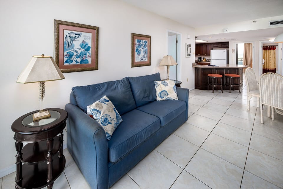 Open living room, dining and bar stools