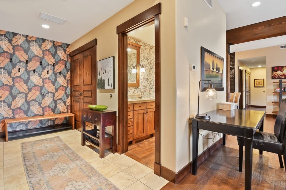 Your thoughtfully designed workspace features rich wood accents and stylish furnishings, creating the perfect balance of productivity and comfort.