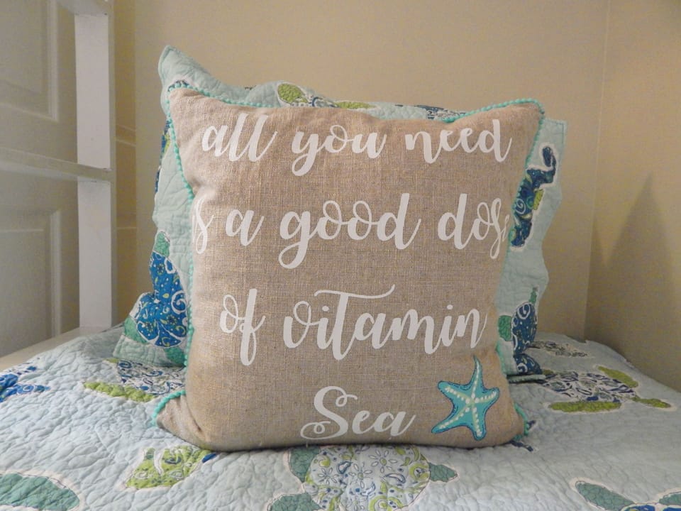 Sink into coastal comfort with this charming pillow reminding you that vitamin sea awaits just outside your door.