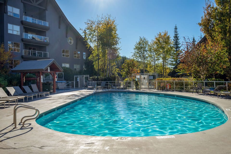 Poolside relaxation with mountain views