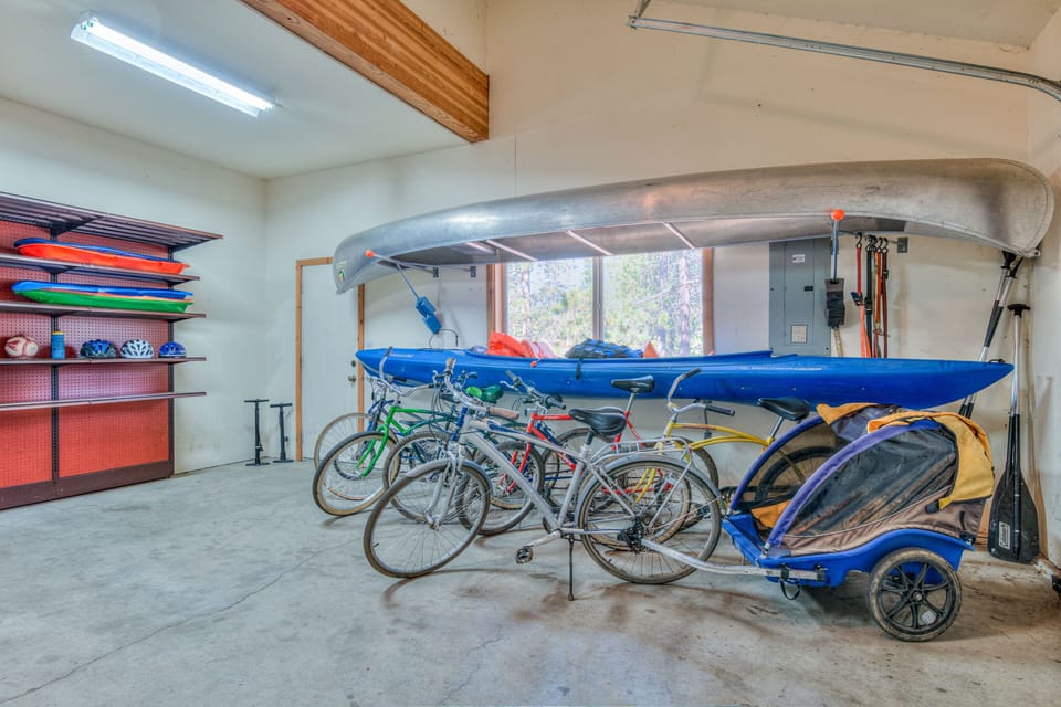 Bikes, burley trailer, canoe and kayak for your use