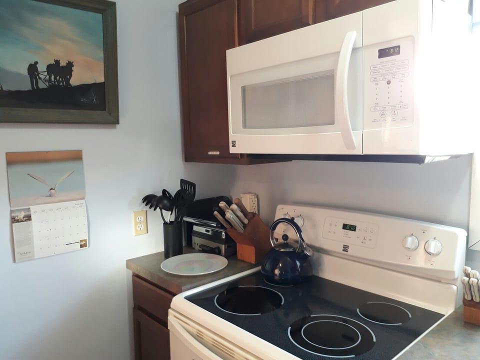 The over/range and microwave allow for cooking your own meals.  Just bring food.