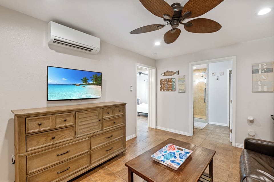 Spacious storage for your belongings with an adjacent full bathroom