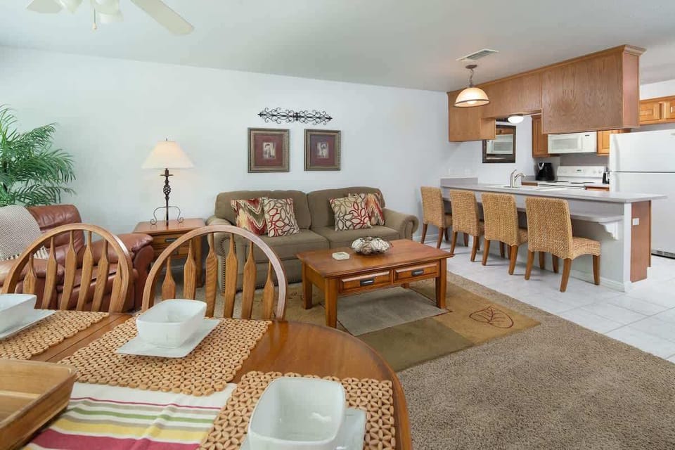 dining table, living area and kitchen!