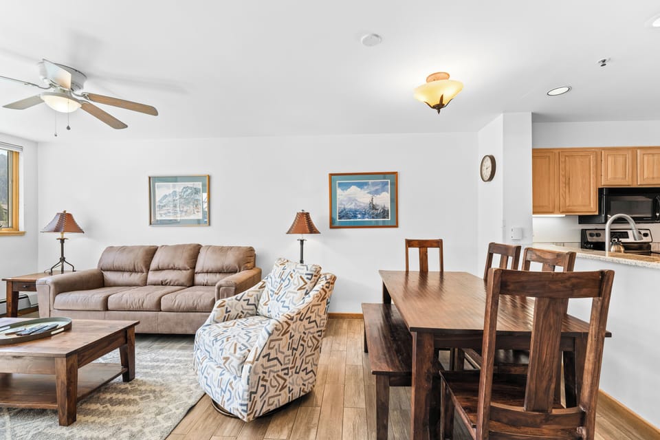 Living room and dining area.
