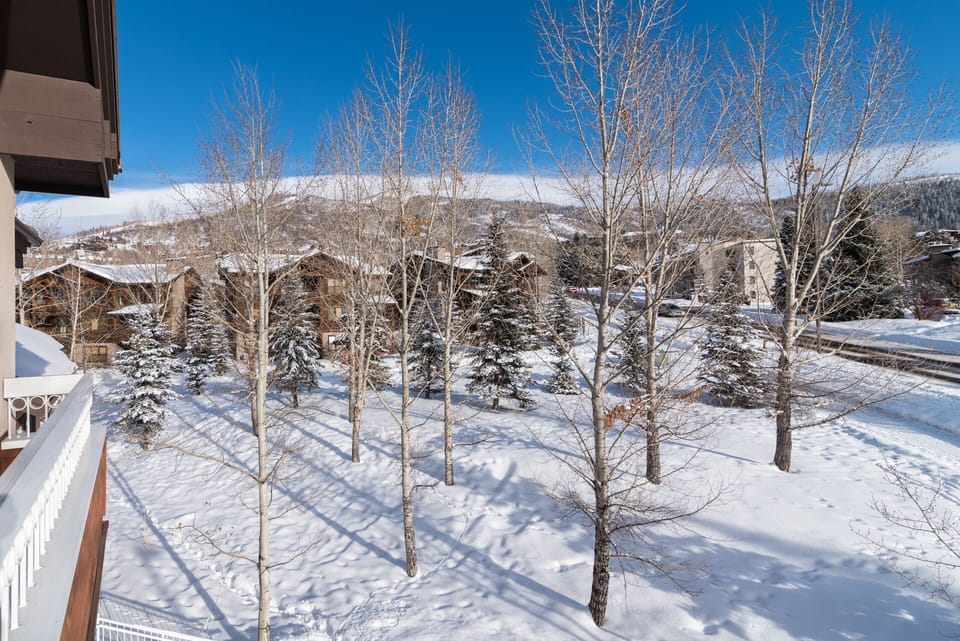 Breathtaking winter mountain views from your private balcony showcase snow-covered peaks and alpine village charm below.