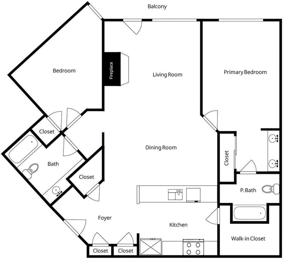 Study the thoughtful layout of your spacious retreat, featuring two bedrooms, full kitchen, and private balcony for memorable getaways.
