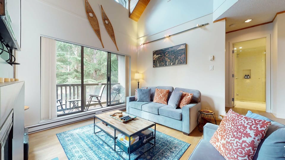 A smart TV, cable, and warm lighting make this the perfect spot to unwind.