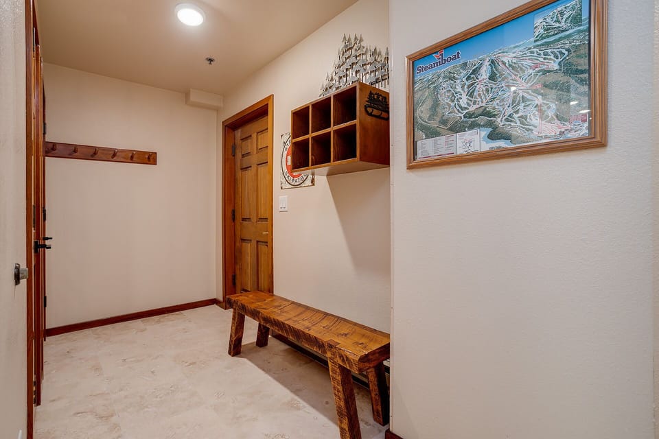 Store your ski gear in this convenient mudroom with custom cubbies and bench seating after your mountain adventures.