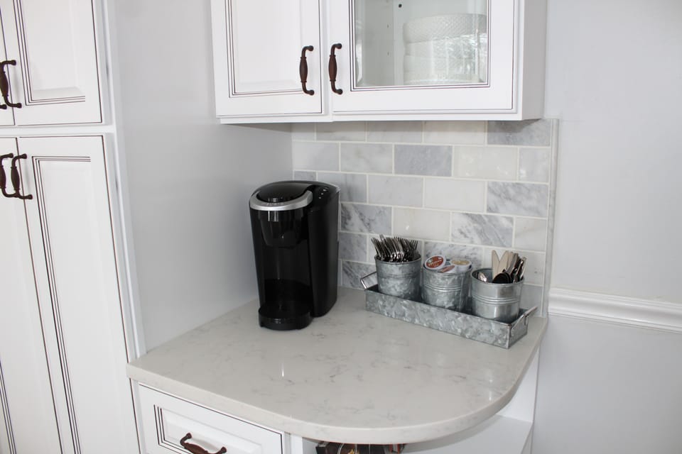 The kitchen comes complete with a Keurig so you can enjoy a morning coffee on us! 