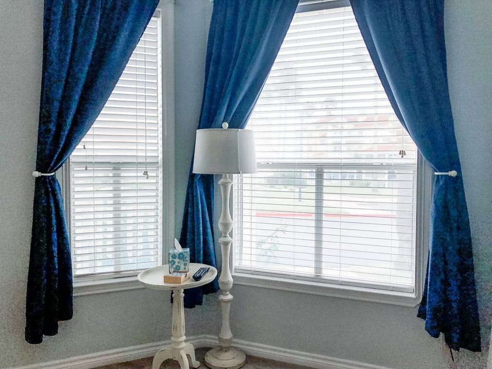 Blackout curtains for a peaceful nights sleep.