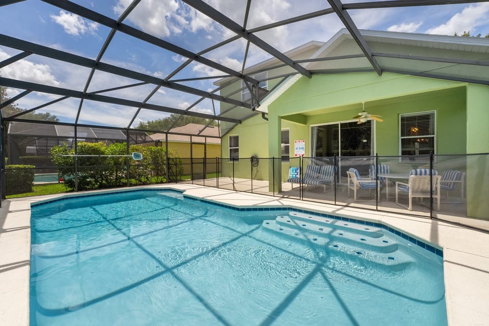 Pool area showing safety fence