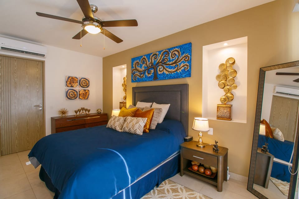 Bedroom features a king size bed