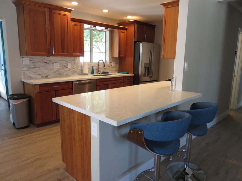 Kitchen View to Backyard,  Refrigerator with Water & Ice, Large Sink, Bar Area