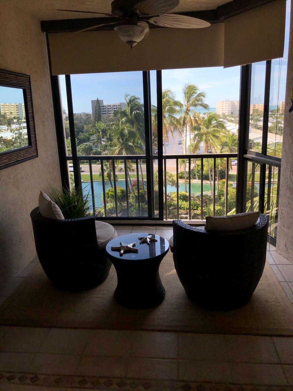 Condo B patio view of the ocean and the water fall 1B/1B