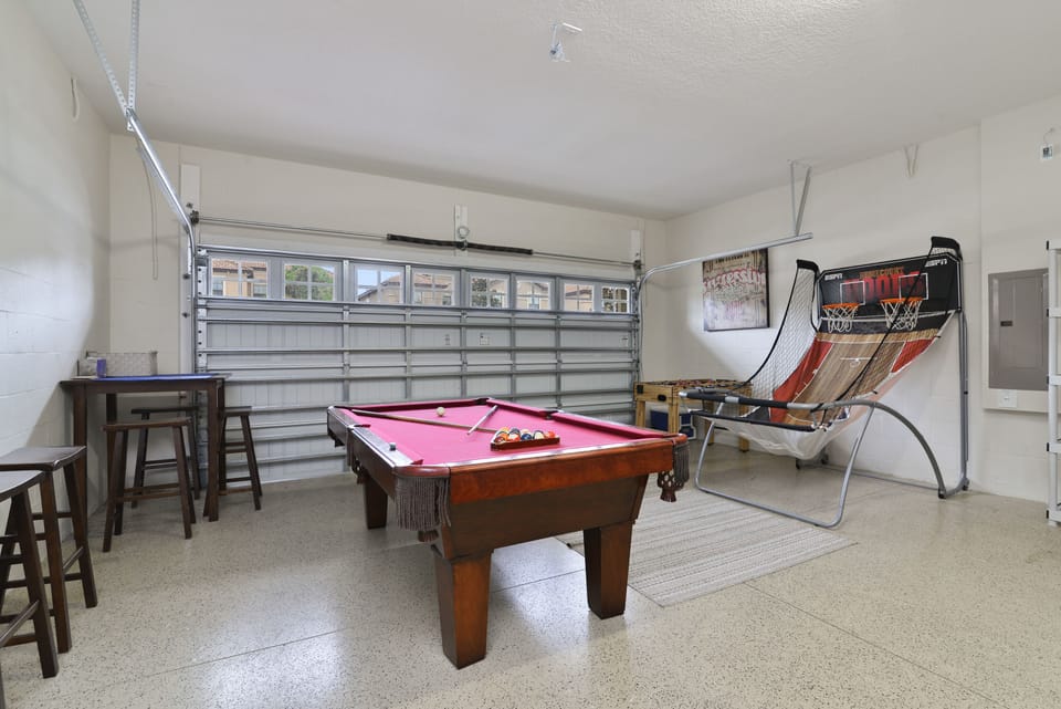 Game room, slate pool table