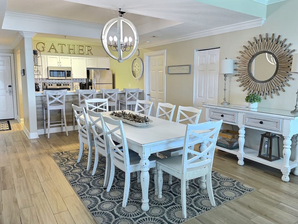 Dining table for 8 plus additional 4 at bartop