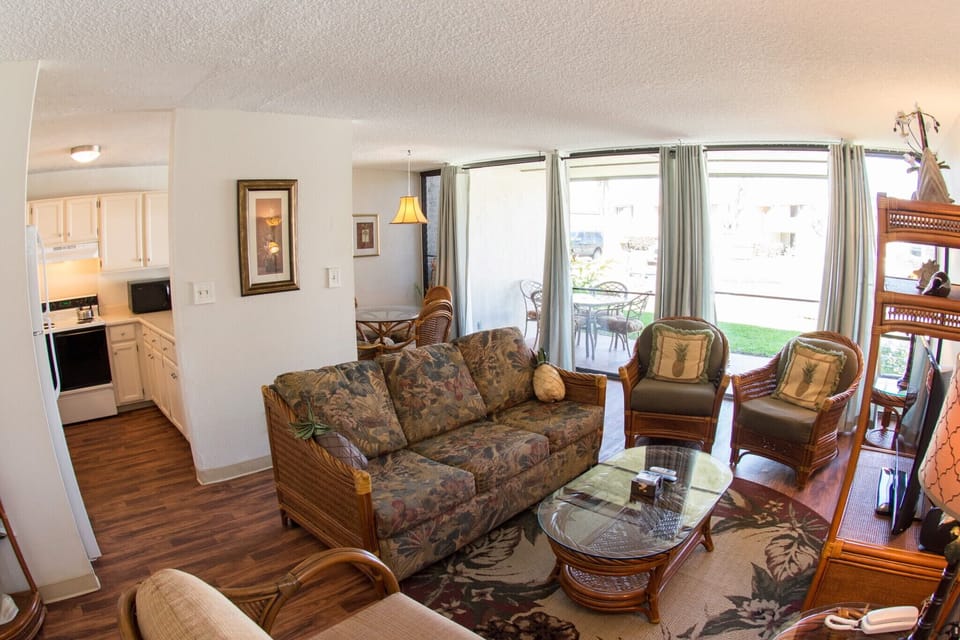 Spacious living room with many seating options