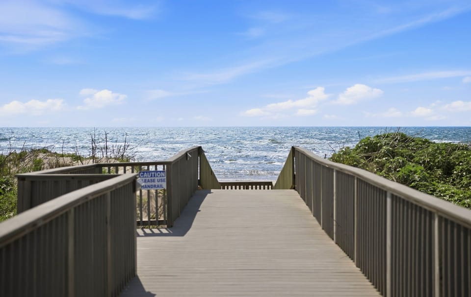 Beach Boardwalk — Wooden Walkway Through Dunes to Gulf of Mexico