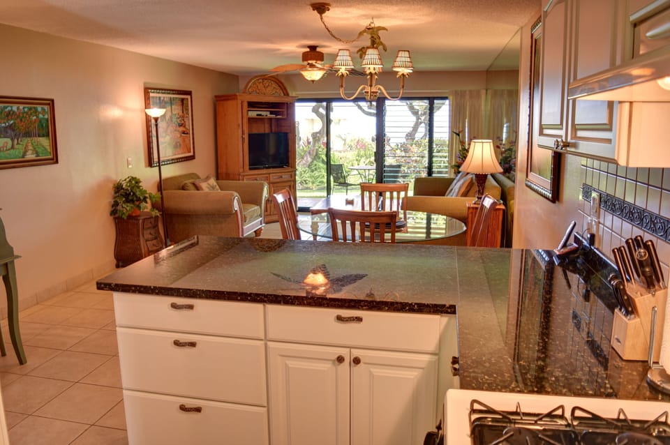 Kitchen with bar area seating