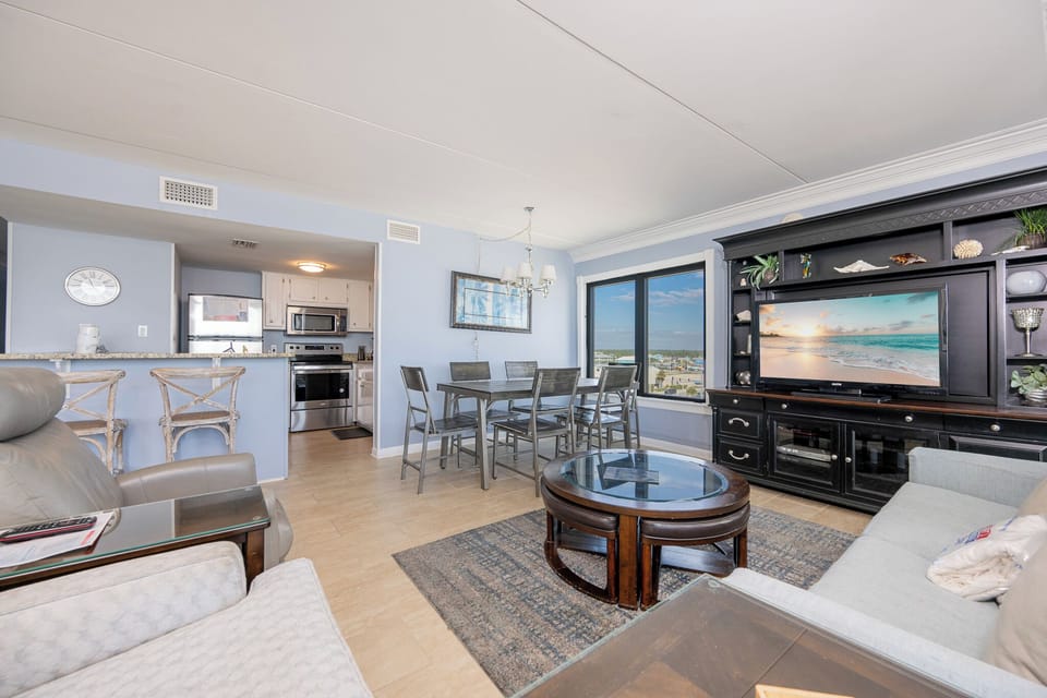Bask in comfort as you stream your favorite shows on the spacious TV while enjoying the coastal views from the sofa