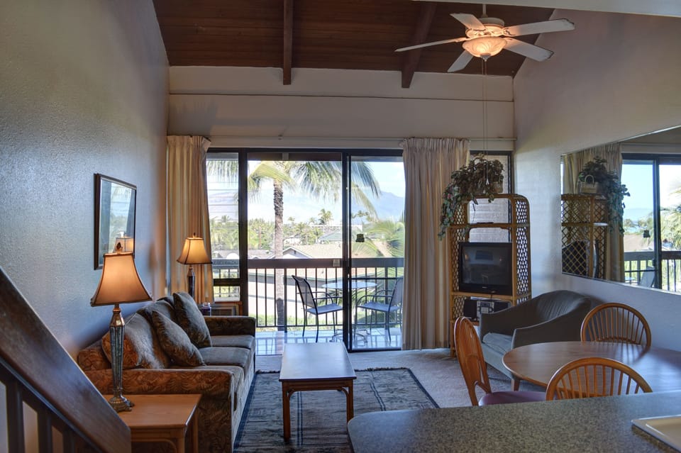 Large living area with vaulted ceilings