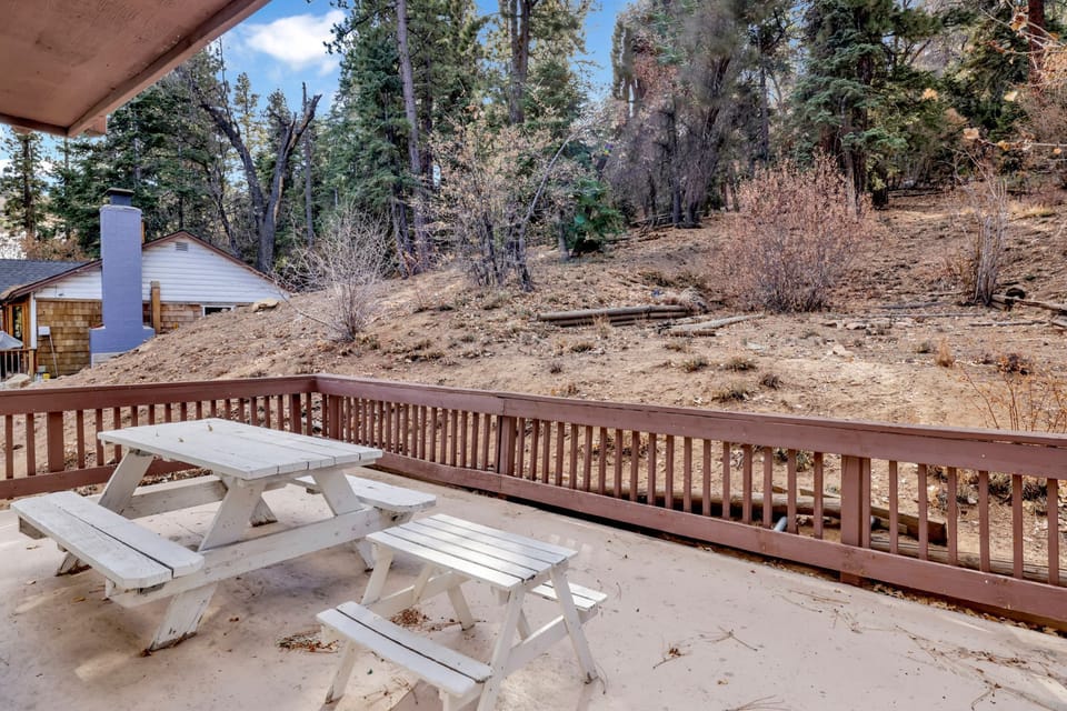 Patio opens to sledding area during snow events, perfect for family fun and winter memories