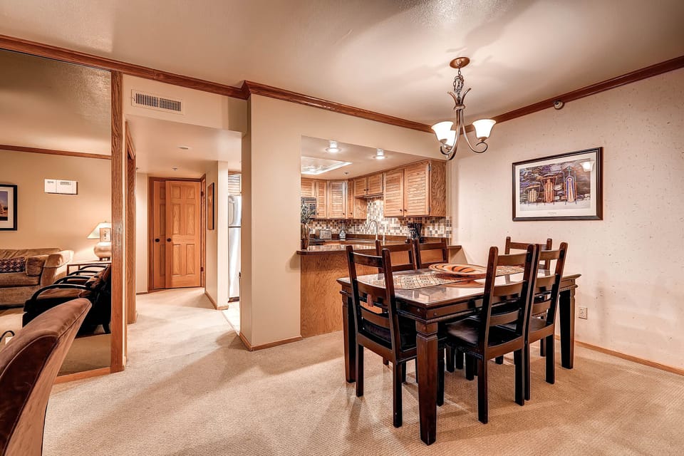 The dining table offers seating 6.