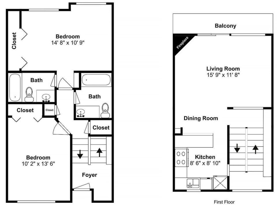 This floor plan shows your spacious two-level layout with bedrooms, bathrooms, living areas, and a balcony for relaxation.