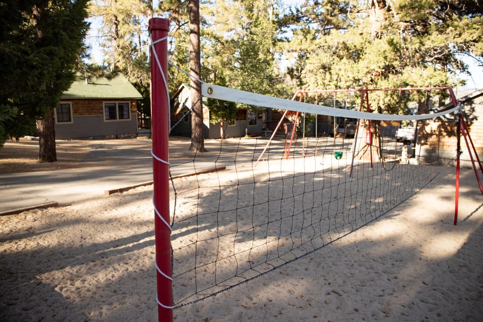 Enjoy the day with friends and family playing volleyball by the lake.