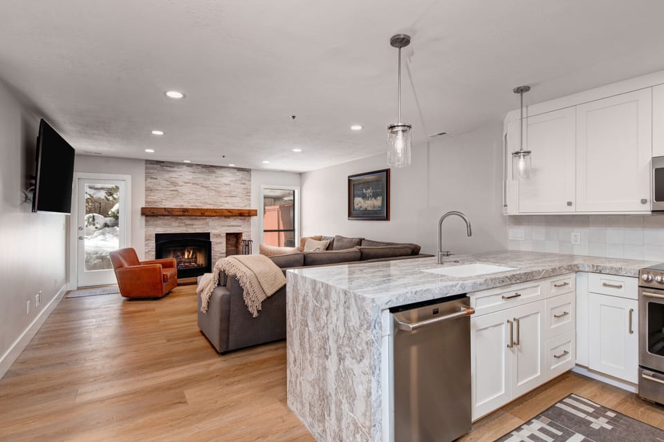 The open concept living and kitchen area.