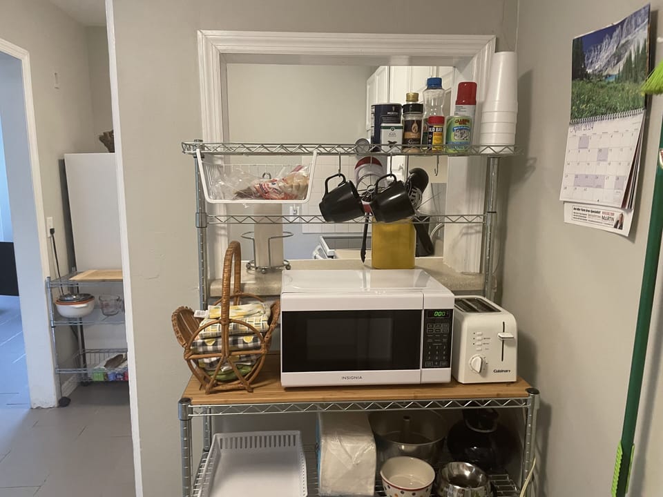 Microwave, toaster, blender and miscellaneous supplies