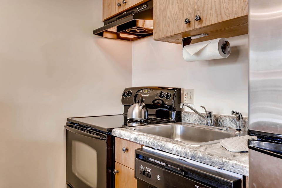 The dishwasher and oven and stovetop in the kitchen.