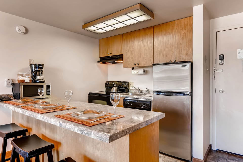 The efficient kitchen has all the appliances you need.