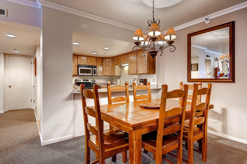 The dining table offers seating 6.