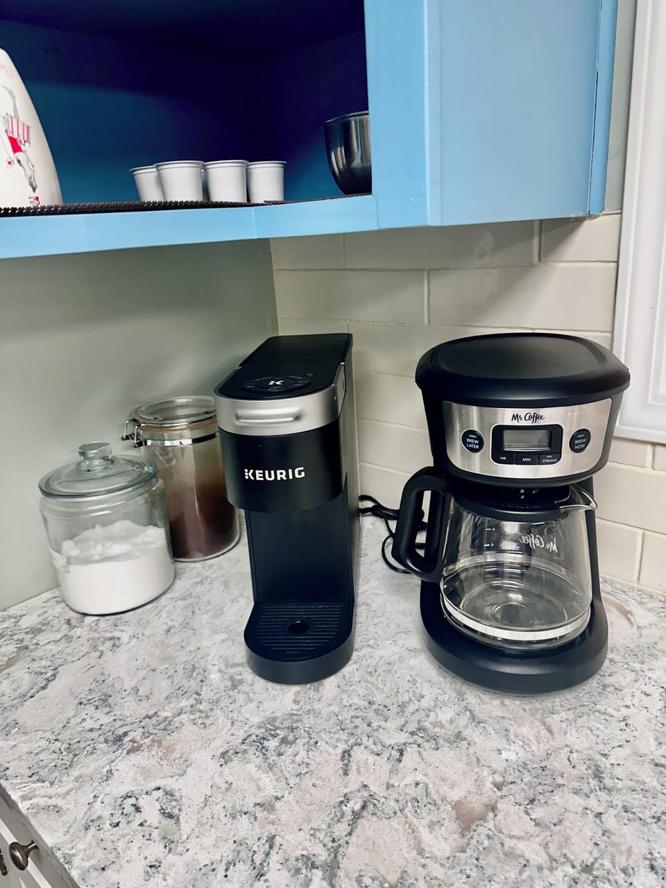 We have a Keurig and a Mr Coffee.
