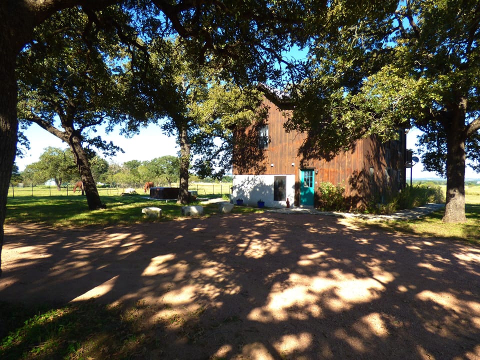 Front door and parking area