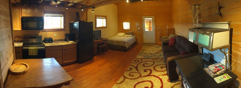 Panoramic view of the main room downstairs