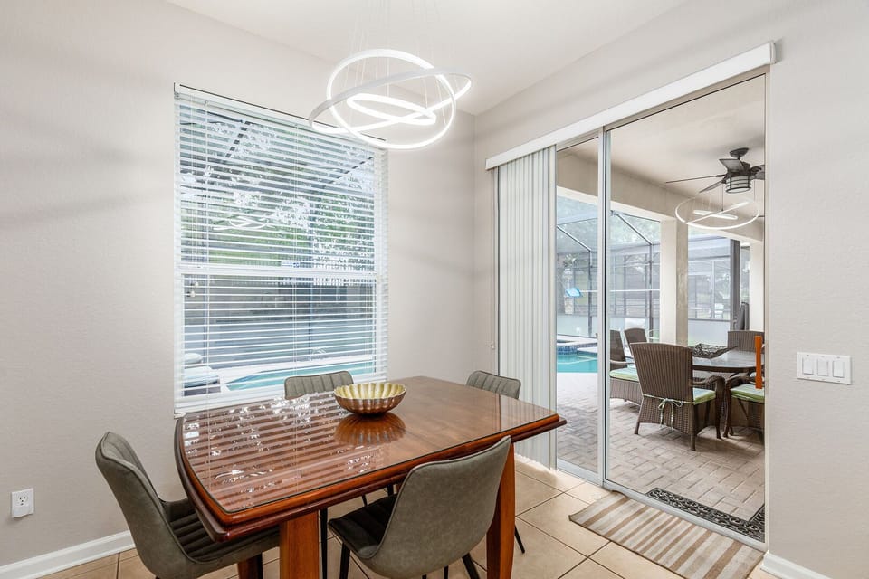 Eat a meal in the breakfast nook and then head out to the pool and patio